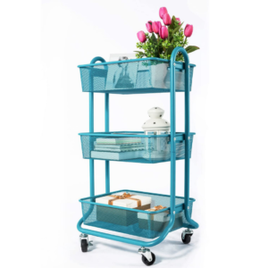 Blue, three-tiered rolling cart. Special Education Teacher Must Haves 2022. 