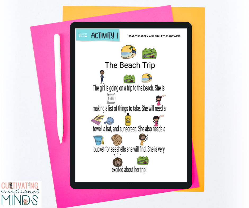 Summer Themed Escape Room Activity on an ipad on bright colored paper for extended school year