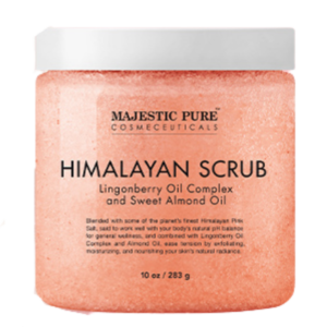 Jar of pink Himalayan body scrub. 