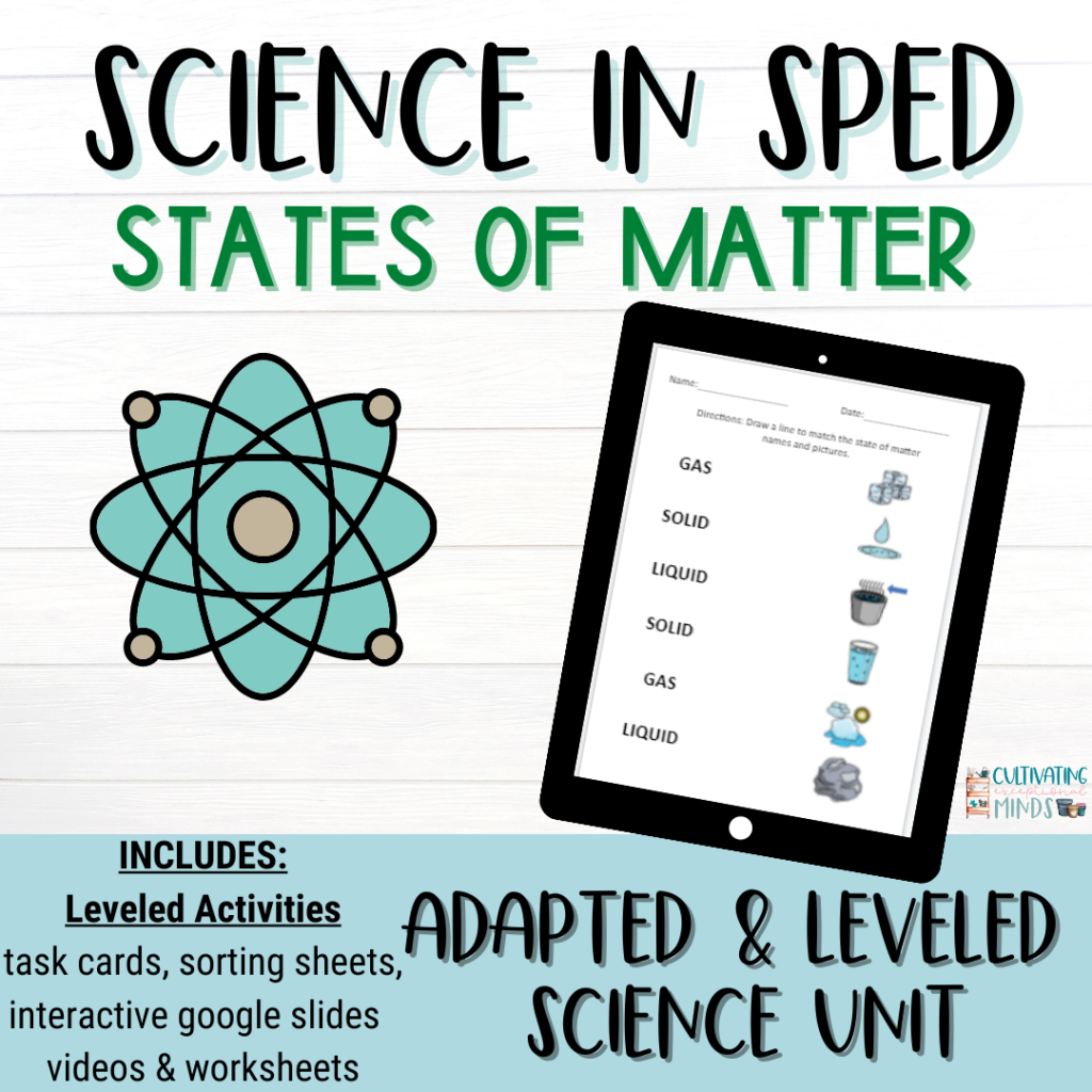 Science curriculum for special education States of Matter resource. iPad with matching worksheet. 