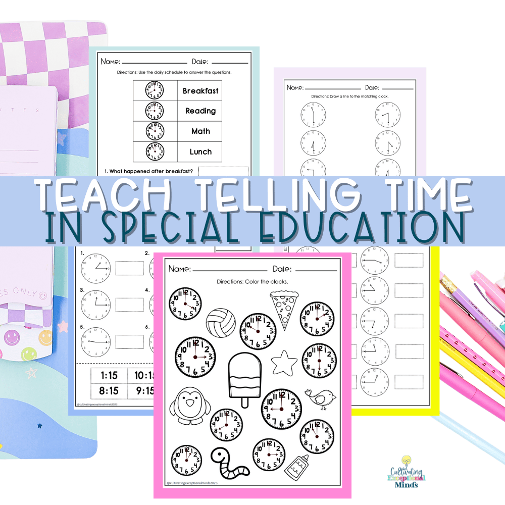 Teaching Telling Time in Special Education Differentiated Worksheets for Mastering Clocks and Schedules